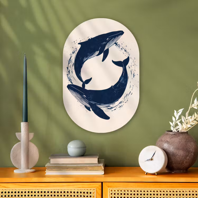 Walvissen - Spetters - Cirkel - Donkerblauw Wandcirkel Ovaal Forex klein -sfeer2