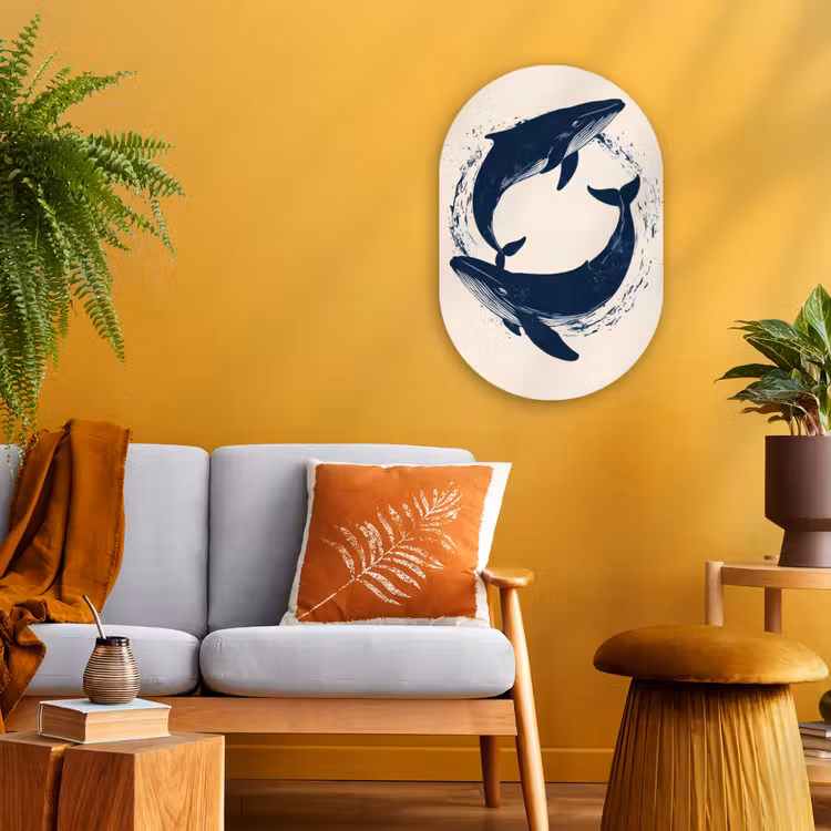 Walvissen - Spetters - Cirkel - Donkerblauw Wandcirkel Ovaal Forex klein -sfeer4