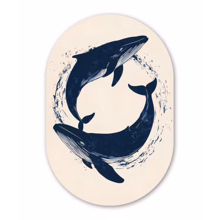 Walvissen - Spetters - Cirkel - Donkerblauw Wandcirkel Ovaal Forex klein -3d
