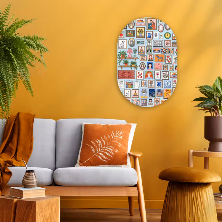 Wanddecoratie - Collectie - Huis - Illustratief - Kleurrijk Wandcirkel Ovaal Forex klein -sfeer4