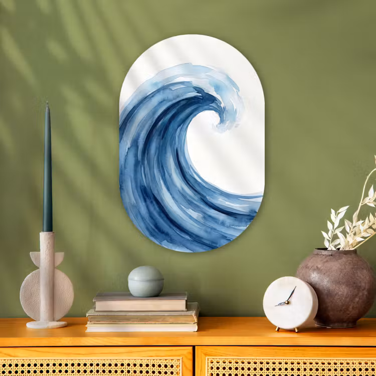 Water - Beweging - Natuur - Modern - Blauw Wandcirkel Ovaal Forex klein -sfeer2
