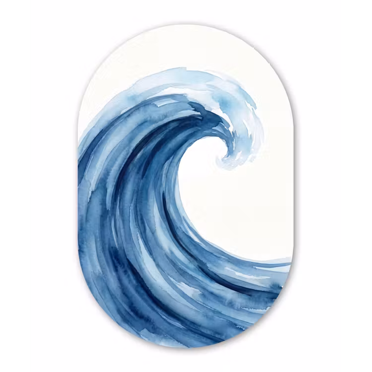 Water - Beweging - Natuur - Modern - Blauw Wandcirkel Ovaal Forex klein -3d