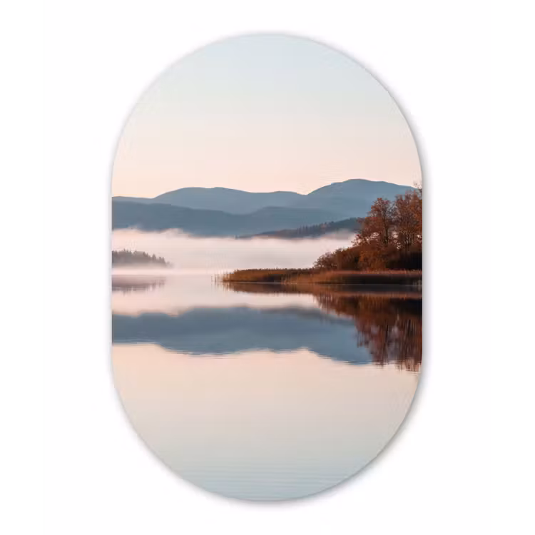 Water - Bomen - Mistlaag Wandcirkel Ovaal Forex klein -3d