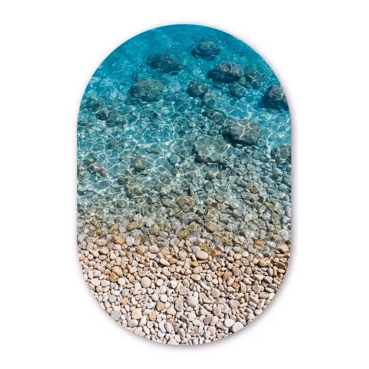 Water - Kiezels - Natuur - Levendig - Turkoois Wandcirkel Ovaal Forex klein -3d