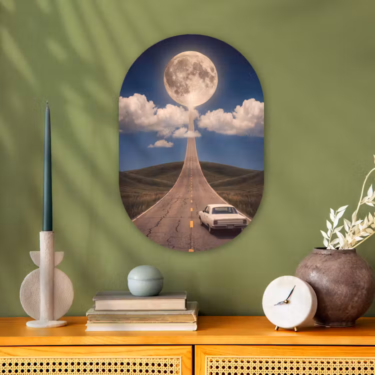 Muurovaal - Weg - Maan - Nacht - Weg - Maan - Nacht Wandcirkel Ovaal Forex klein