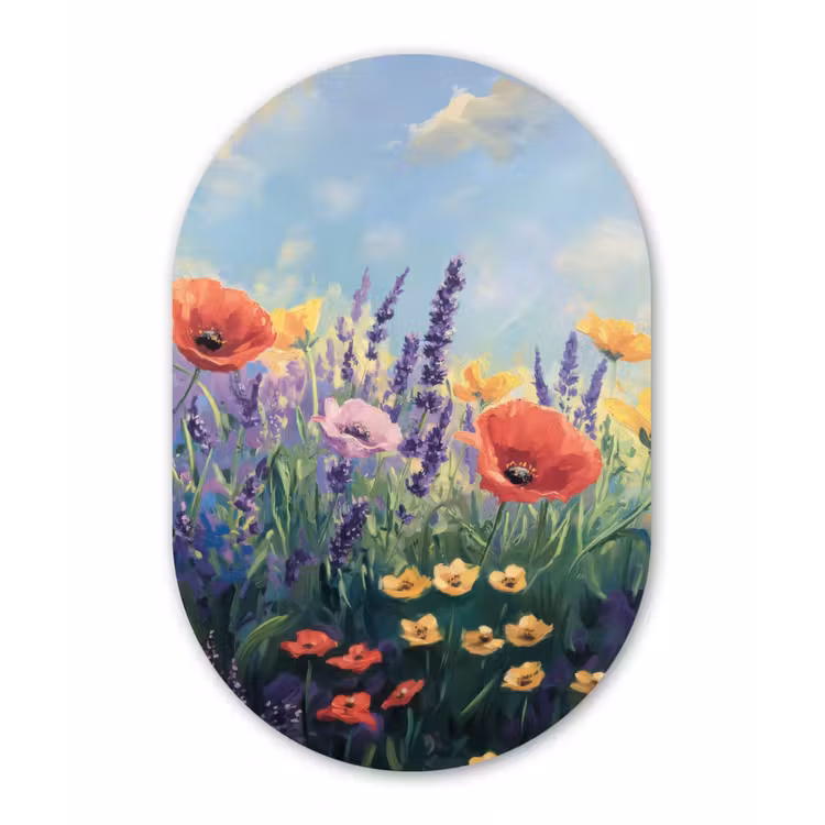 Weide - Bloemen - Kleurrijk Wandcirkel Ovaal Forex klein -3d