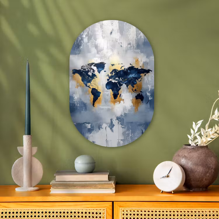 Wereldkaart - Blauw - Abstract Wandcirkel Ovaal Forex klein -sfeer2