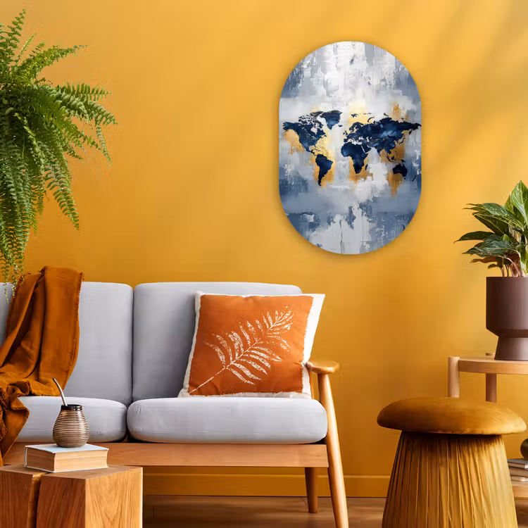 Wereldkaart - Blauw - Abstract Wandcirkel Ovaal Forex klein -sfeer4