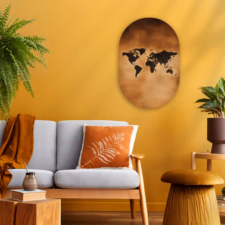Wereldkaart - Bruin - Kaart Wandcirkel Ovaal Forex klein -sfeer4