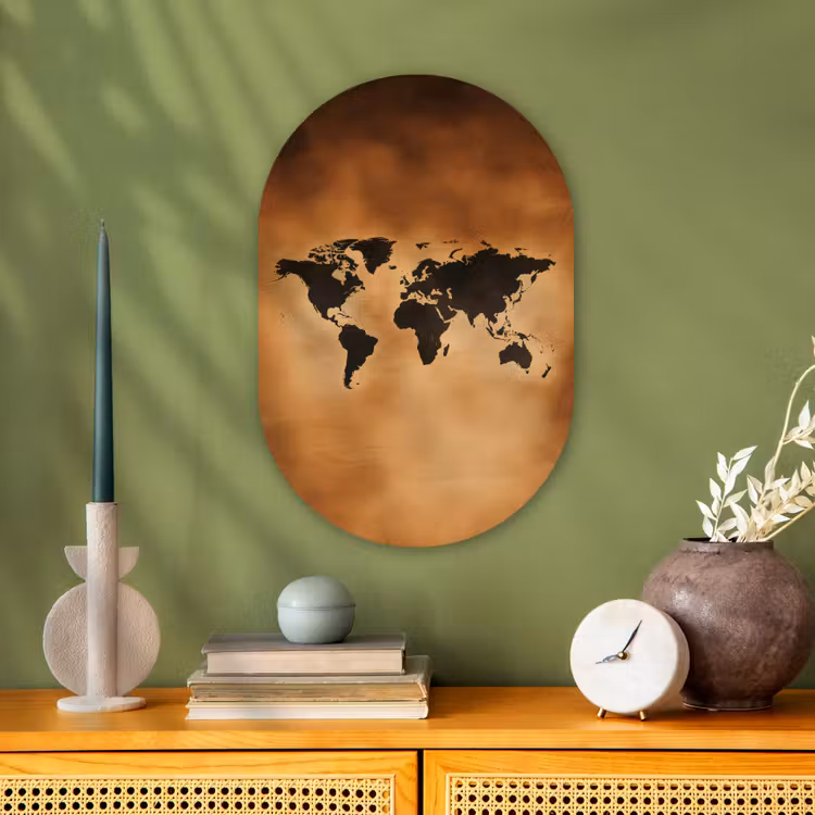 Wereldkaart - Bruin - Kaart Wandcirkel Ovaal Forex klein -sfeer2