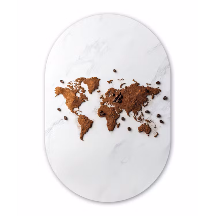 Wereldkaart - Koffie - Marmer Wandcirkel Ovaal Forex klein -3d