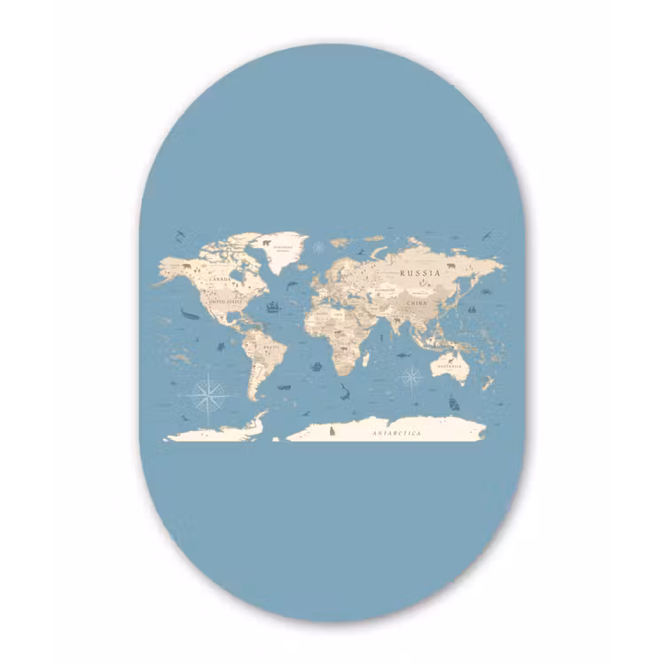 Wereldkaart - Oceaan - Realistisch - Blauw Wandcirkel Ovaal Forex klein -3d