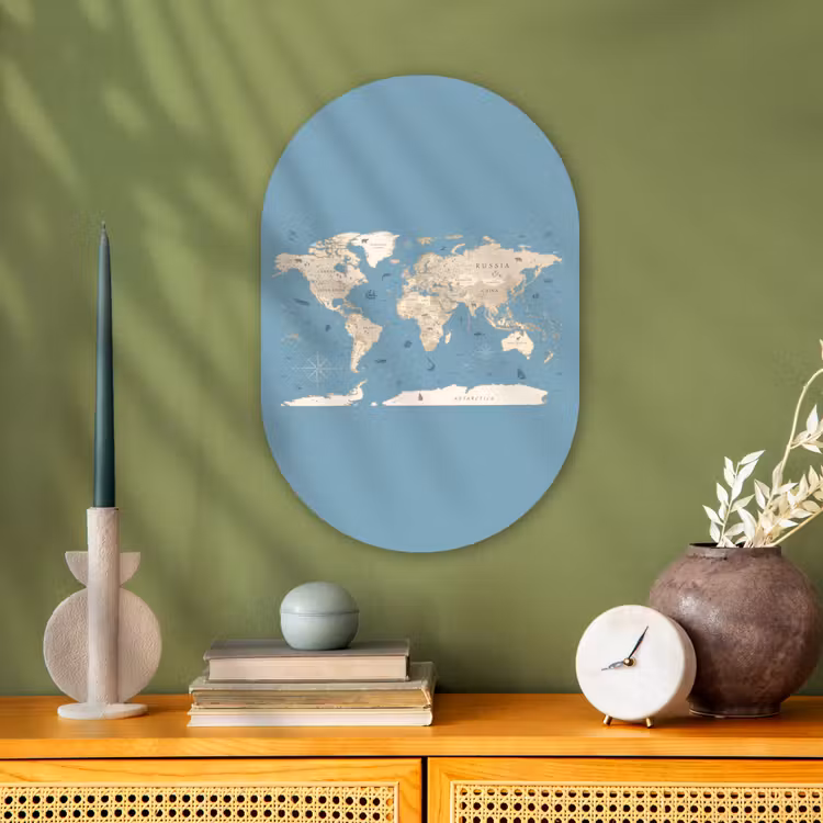 Wereldkaart - Oceaan - Realistisch - Blauw Wandcirkel Ovaal Forex klein -sfeer2