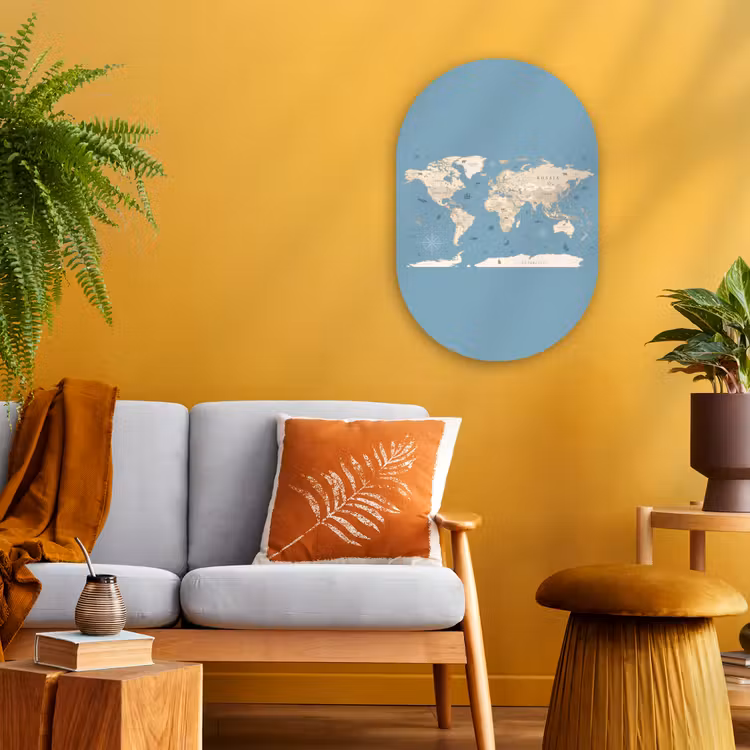 Wereldkaart - Oceaan - Realistisch - Blauw Wandcirkel Ovaal Forex klein -sfeer4
