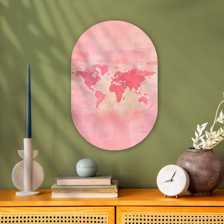 Wereldkaart - Roze - Vaag Wandcirkel Ovaal Forex klein -sfeer2