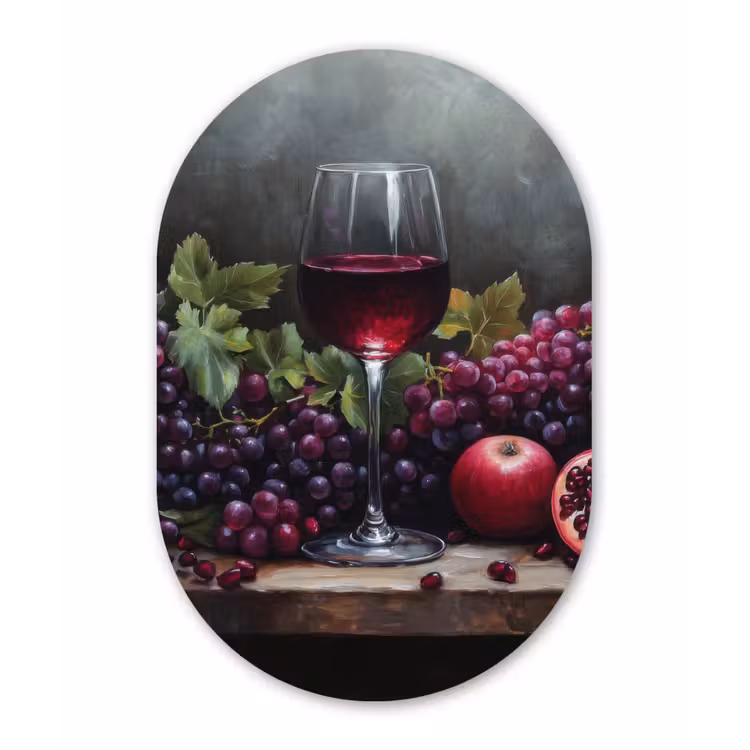 Wijn - Fruit - Stilleven Wandcirkel Ovaal Forex klein -3d