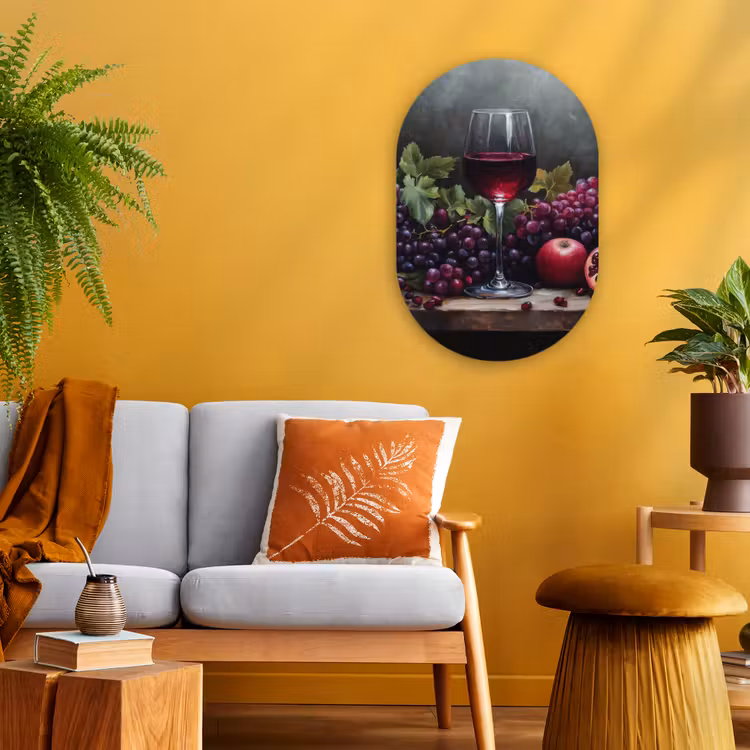 Wijn - Fruit - Stilleven Wandcirkel Ovaal Forex klein -sfeer4