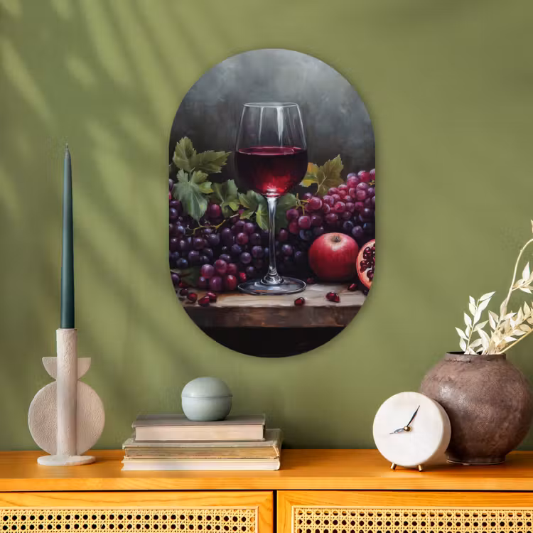 Wijn - Fruit - Stilleven Wandcirkel Ovaal Forex klein -sfeer2