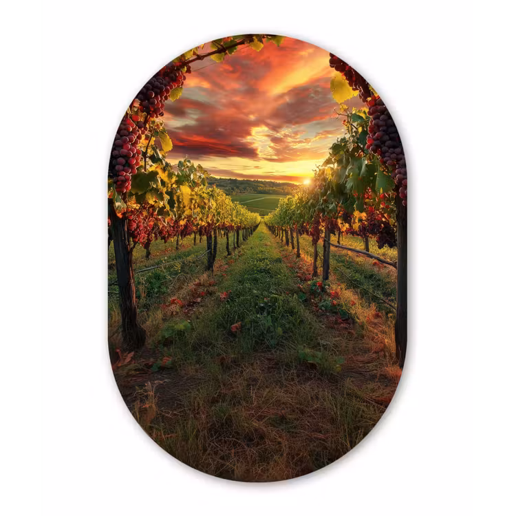 Wijngaard - Druiven - Zonsondergang Wandcirkel Ovaal Forex klein -3d