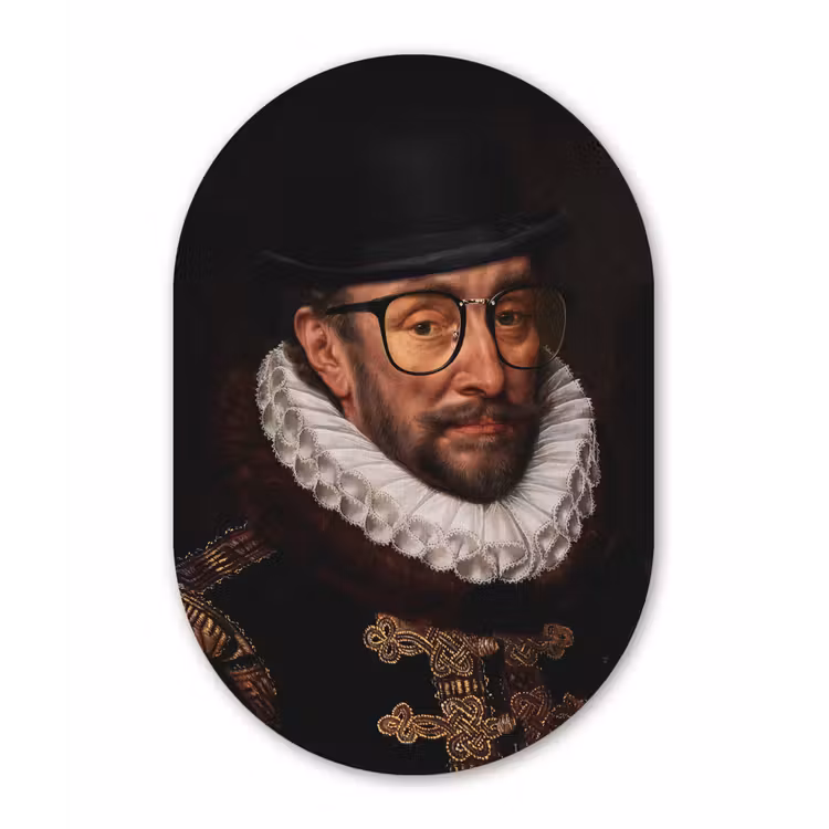 Willem van Oranje - Adriaen Thomasz - Bril Wandcirkel Ovaal Forex klein -3d