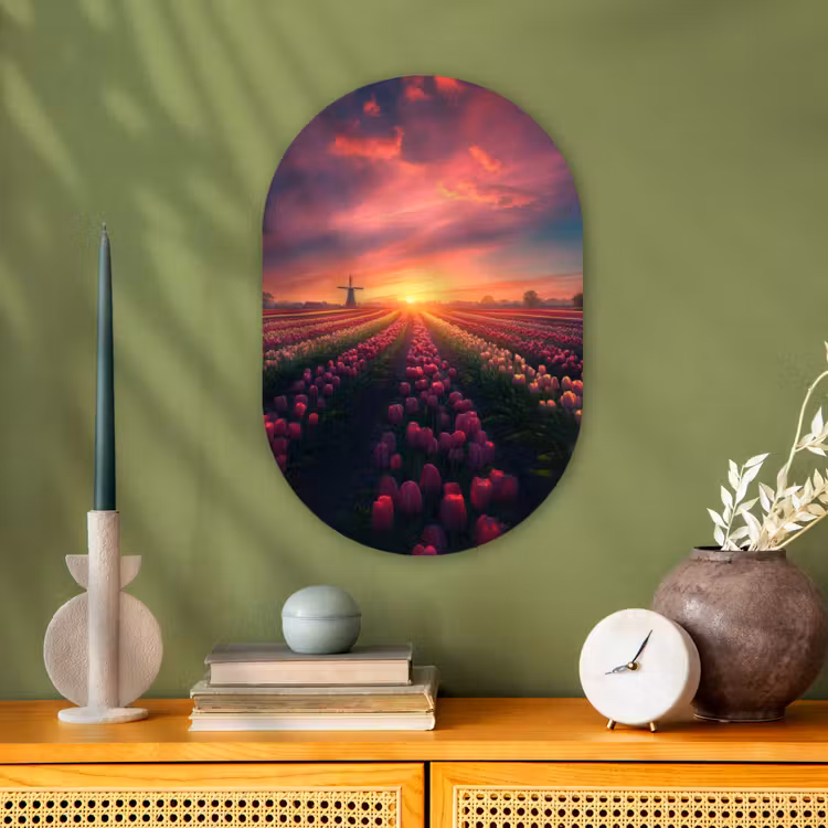 Windmolen - Zonsondergang - Landschap Wandcirkel Ovaal Forex klein -sfeer2
