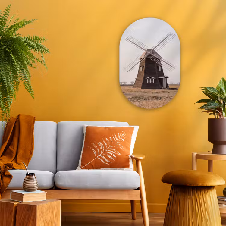Windmolens - Landschap - Veld Wandcirkel Ovaal Forex klein -sfeer4