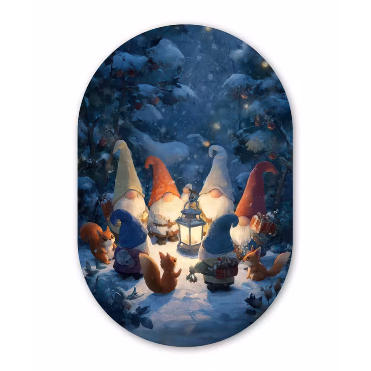 Winter - Gnooms - Eekhoorns - Meerkleurig Wandcirkel Ovaal Forex klein -3d
