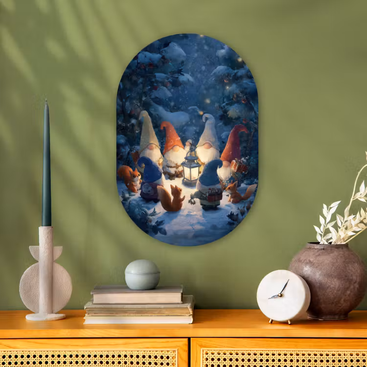 Winter - Gnooms - Eekhoorns - Meerkleurig Wandcirkel Ovaal Forex klein -sfeer2