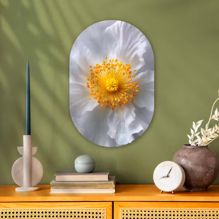 Wit - Bloem - Elegant Wandcirkel Ovaal Forex klein -sfeer2