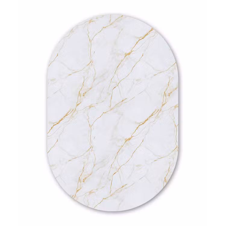 Wit - Marmer - Goud - Luxueus Wandcirkel Ovaal Forex klein 630 -3d