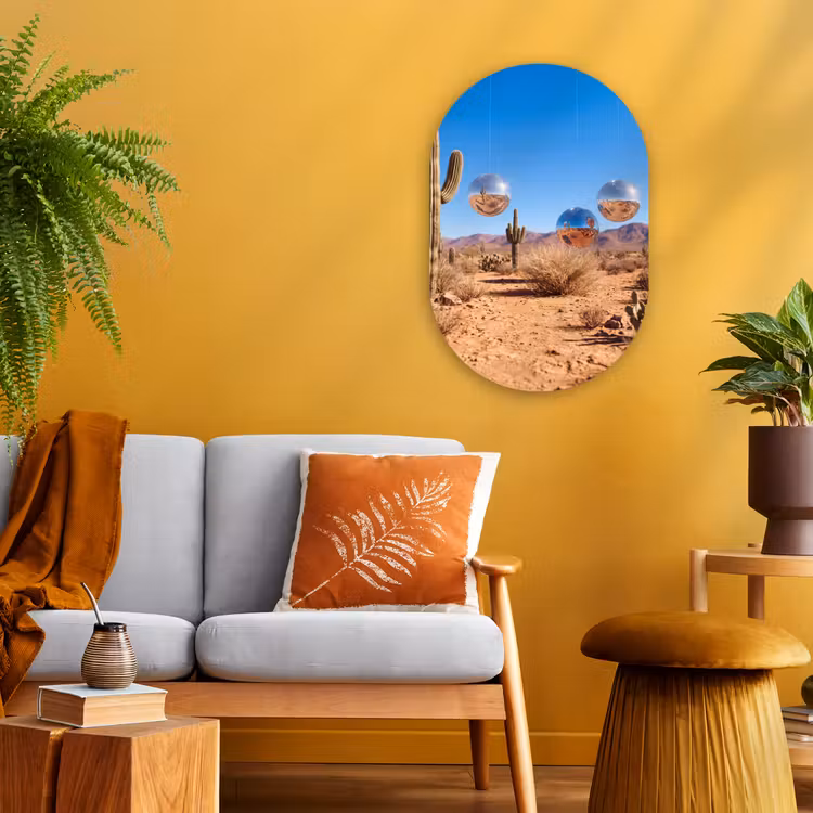 Muurovaal - Woestijn - Spiegelbal - Kunst - Woestijn - Spiegelbal - Kunst Wandcirkel Ovaal Forex klein
