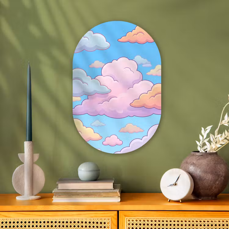 Wolk - Lucht - Natuur - Illustratie - Pastel Wandcirkel Ovaal Forex klein -sfeer2