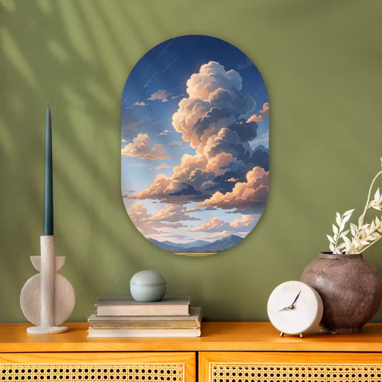 Wolken - Daghemel - Natuur - Illustratie - Oranje Wandcirkel Ovaal Forex klein -sfeer2
