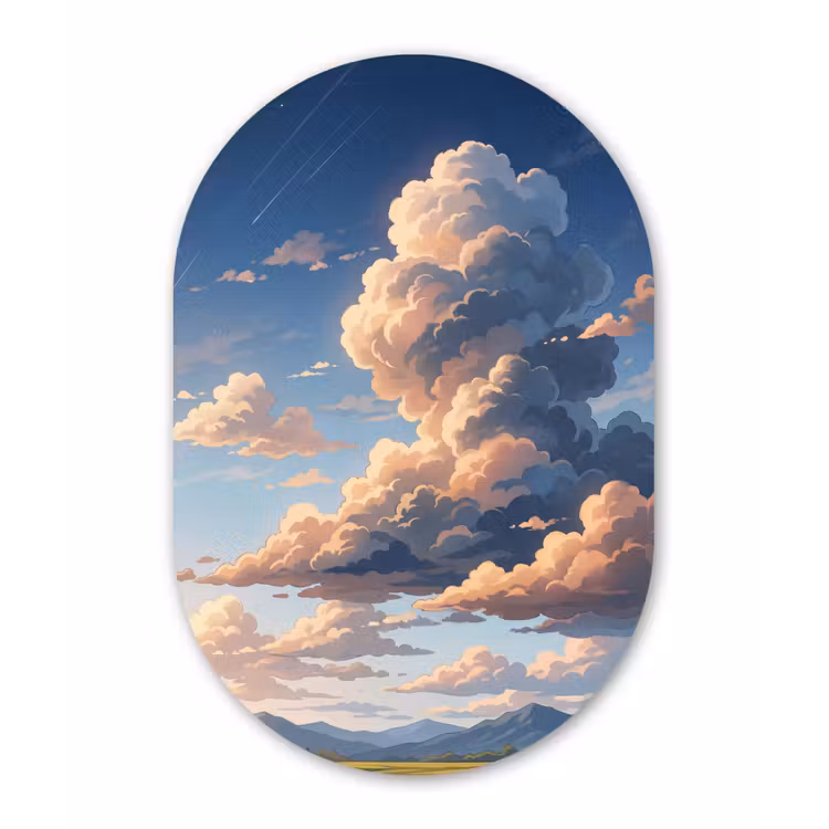 Wolken - Daghemel - Natuur - Illustratie - Oranje Wandcirkel Ovaal Forex klein -3d