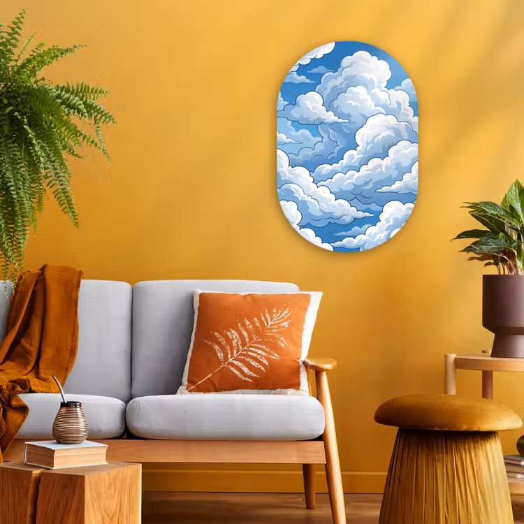 Wolken - Hemel - Abstract - Wit Wandcirkel Ovaal Forex klein -sfeer4