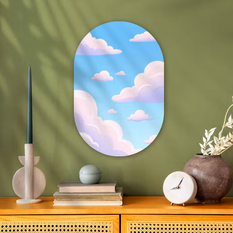 Wolken - Roze - Blauw - Natuur - Modern Wandcirkel Ovaal Forex klein -sfeer2