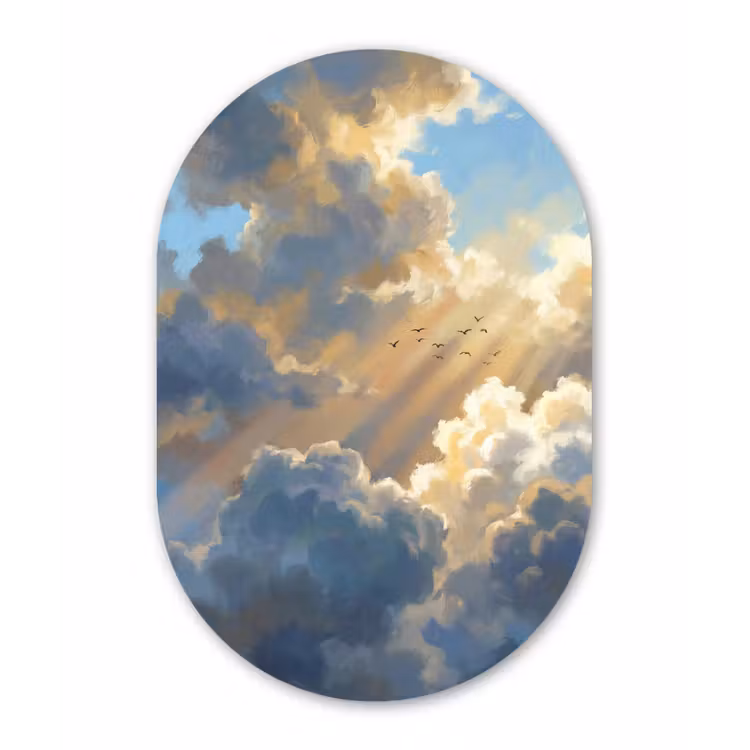 Wolken - Zonnestralen - Natuur - Abstract - Blauw Wandcirkel Ovaal Forex klein -3d