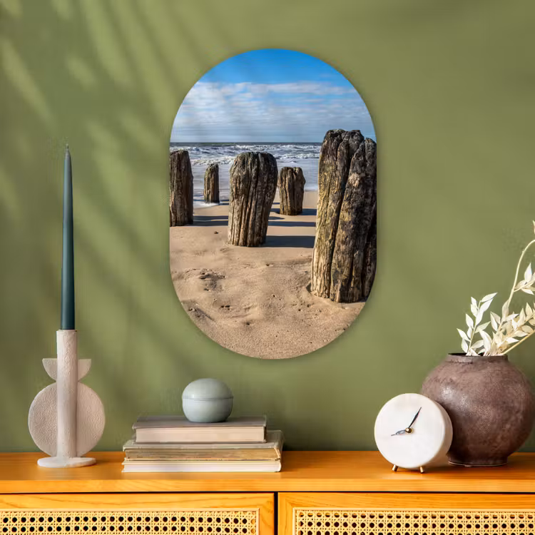 Zand - Strand - Paal - Water - Zomer Wandcirkel Ovaal Forex klein -sfeer2