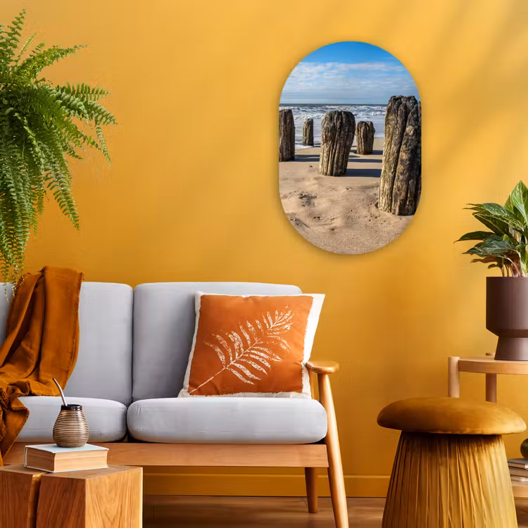 Zand - Strand - Paal - Water - Zomer Wandcirkel Ovaal Forex klein -sfeer4