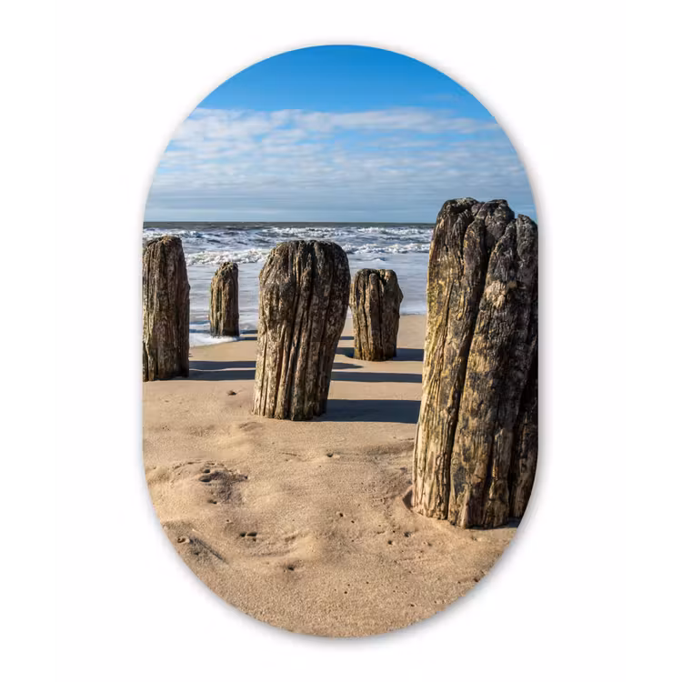 Zand - Strand - Paal - Water - Zomer Wandcirkel Ovaal Forex klein -3d
