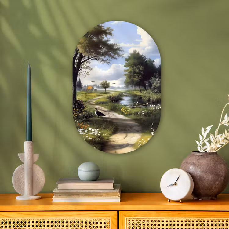 Zandpad - Groen landschap - Water Wandcirkel Ovaal Forex klein -sfeer2