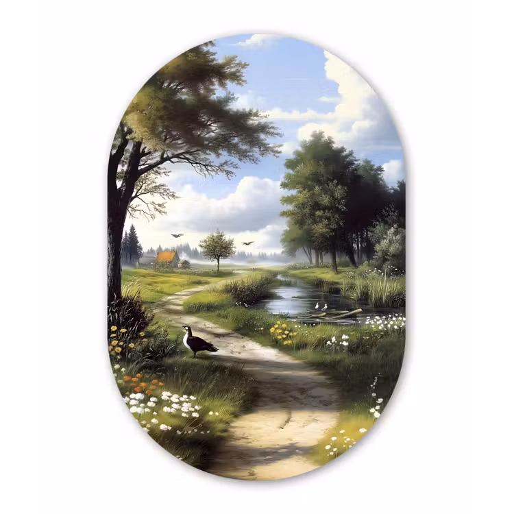Zandpad - Groen landschap - Water Wandcirkel Ovaal Forex klein -3d