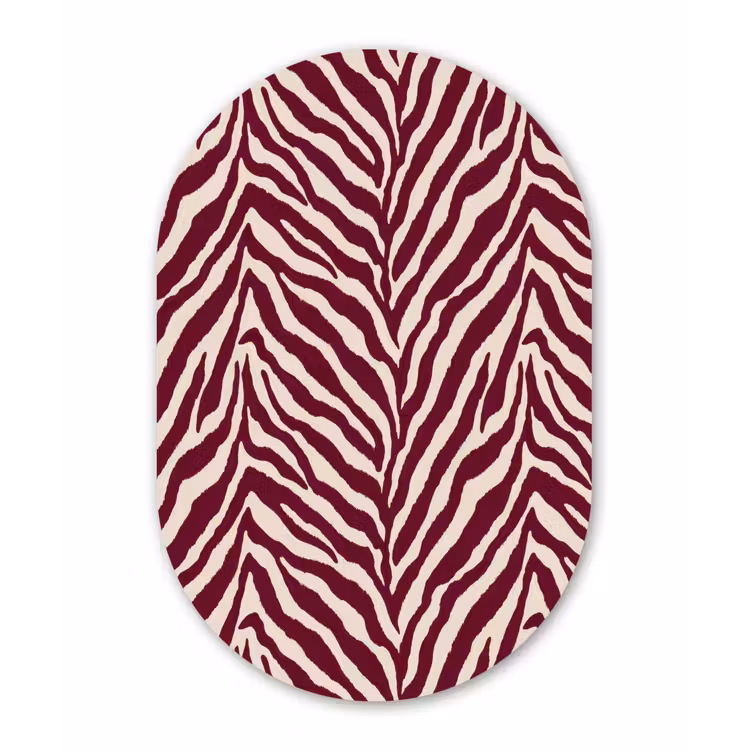 Zebra - Motief - Bordeaux - Rood Wandcirkel Ovaal Forex klein 630 -3d