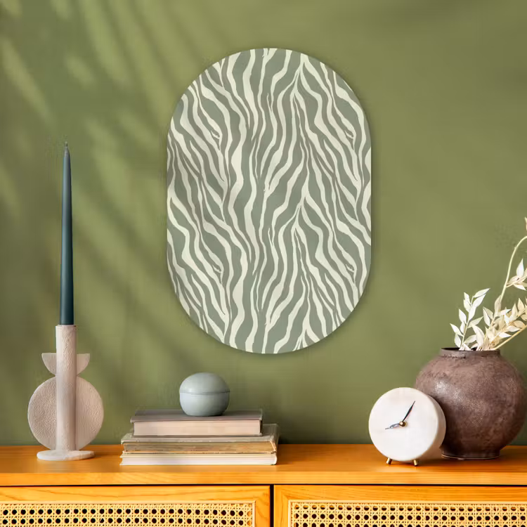 Zebra - Motief - Groen Wandcirkel Ovaal Forex klein 630 -sfeer2