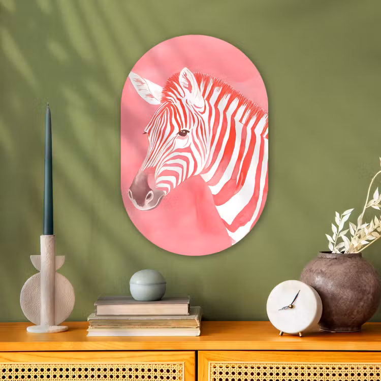 Zebra - Pink - Verf Wandcirkel Ovaal Forex klein -sfeer2