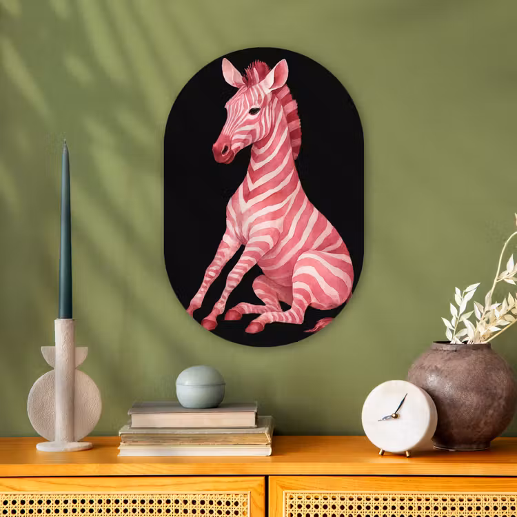 Zebra - Roze - Gestreept Wandcirkel Ovaal Forex klein -sfeer2