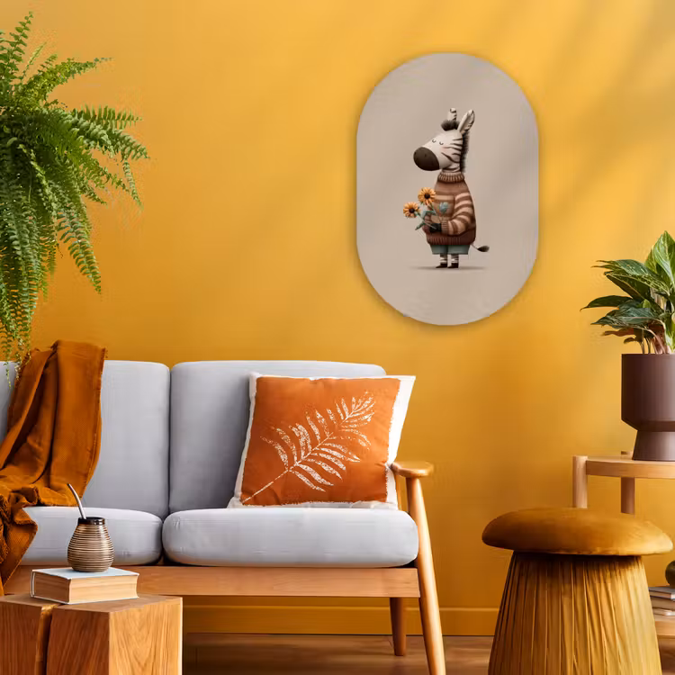Zebra - Zonnebloemen - Warm Wandcirkel Ovaal Forex klein -sfeer4