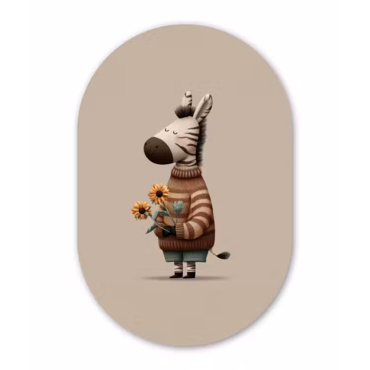 Zebra - Zonnebloemen - Warm Wandcirkel Ovaal Forex klein -3d