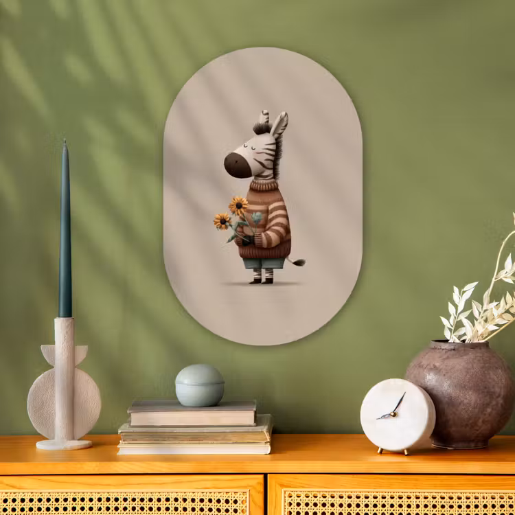 Zebra - Zonnebloemen - Warm Wandcirkel Ovaal Forex klein -sfeer2