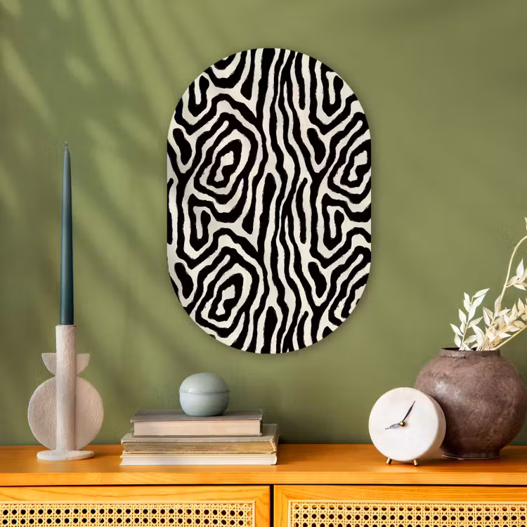 Zebra - Zwart - Abstract Wandcirkel Ovaal Forex klein 630 -sfeer2